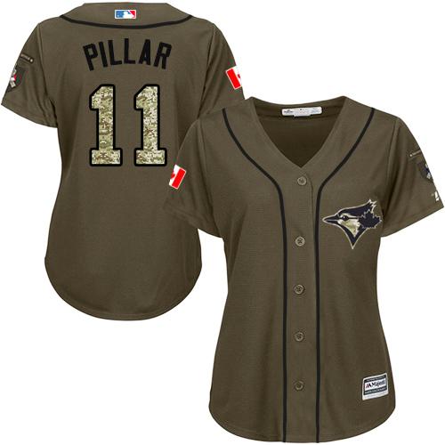 Blue Jays #11 Kevin Pillar Green Salute to Service Women's Stitched MLB Jersey - Click Image to Close